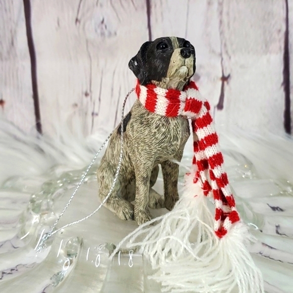 Realistic Winter English Pointer Dog Pup Puppy Resin Christmas Holiday Ornament - Picture 4 of 14